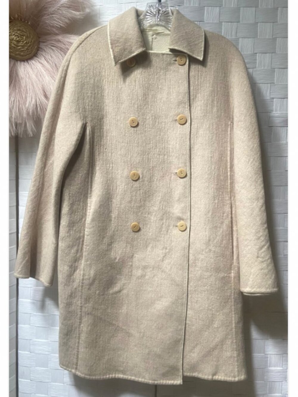 Vintage Kamanta Neiman Marcus Angora Double Faced Wool Beige Button Coat Coat 46